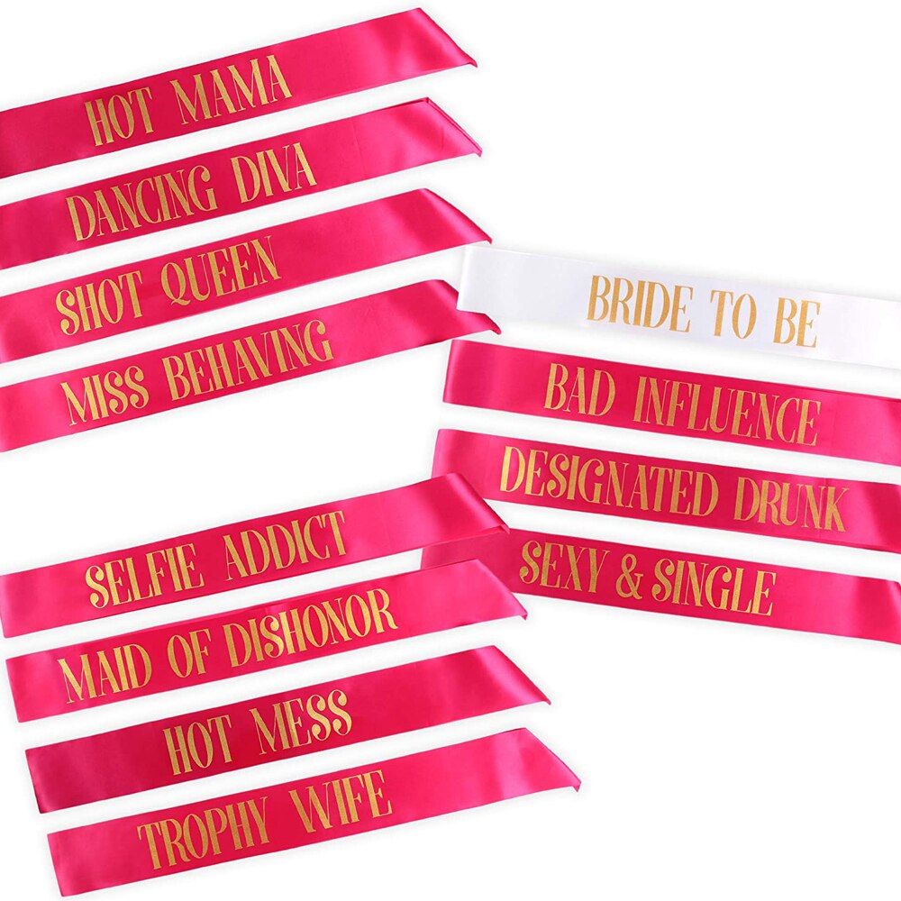 Funny Wedding Party Bride To Be Team Bride Tribe Satin Sash Set Hot Pink Bridal Shower Bachelorette Party Game Decoration Ideas