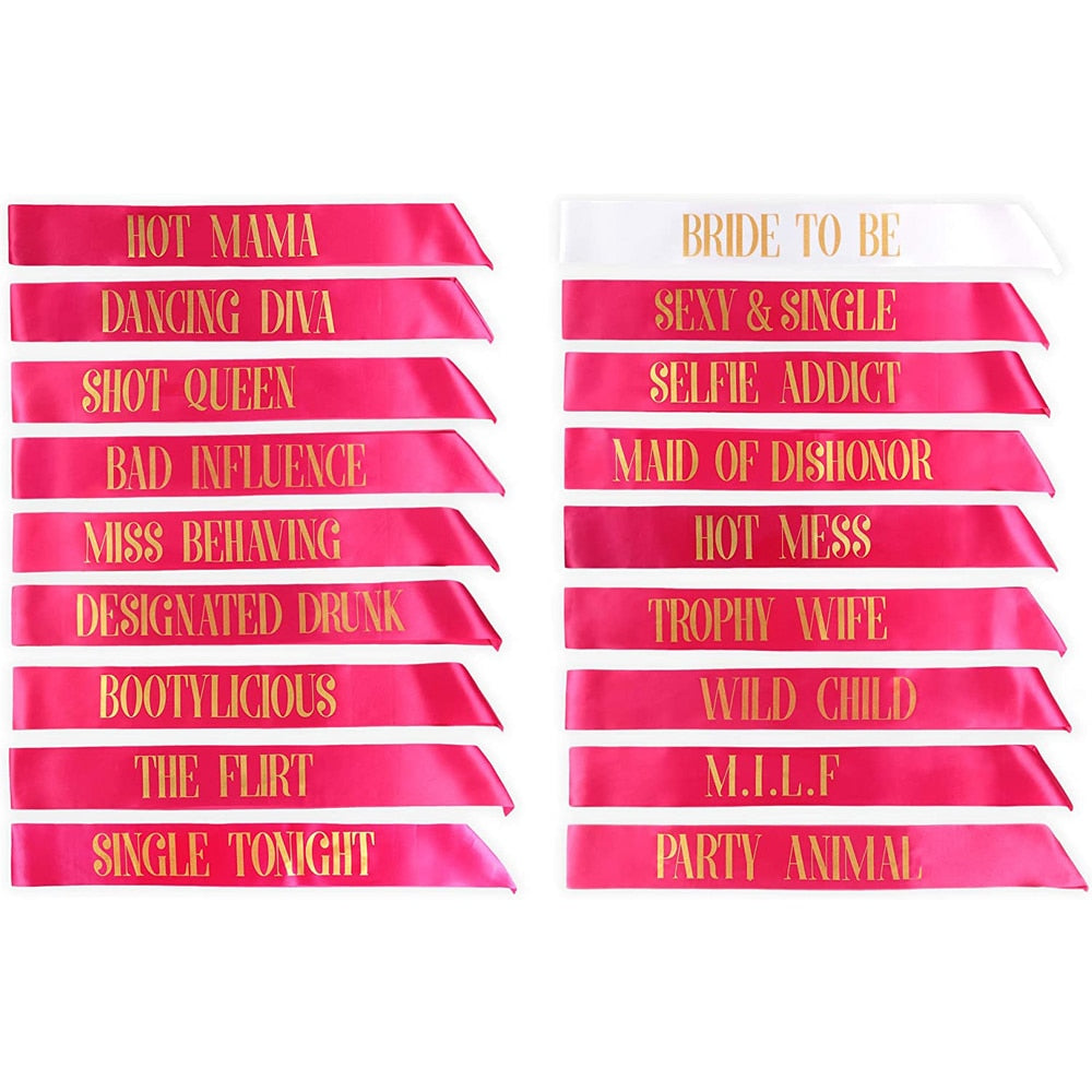 Funny Wedding Party Bride To Be Team Bride Tribe Satin Sash Set Hot Pink Bridal Shower Bachelorette Party Game Decoration Ideas