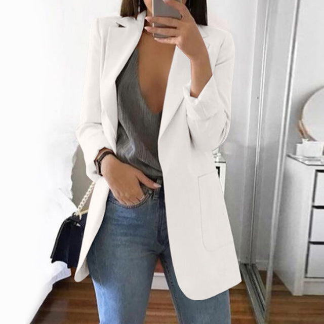 CAIDA 2020 Women Elegant Slim Casual Solid Business Blazer Long Blazers Jacket Ladies Spring Autumn Suit