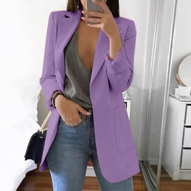 CAIDA 2020 Women Elegant Slim Casual Solid Business Blazer Long Blazers Jacket Ladies Spring Autumn Suit