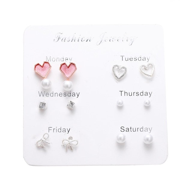 FNIO Women's Earrings Set Pearl Earrings For Women Bohemian Fashion Jewelry 2020 Geometric Crystal Heart Stud Earrings