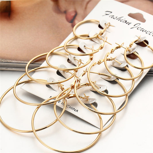 2020 New 6 Pairs/set Vintage Rose Gold Multiple Dangle Big Circle Hoop Earrings for Women Jewelry Steampunk Ear Clip Gift